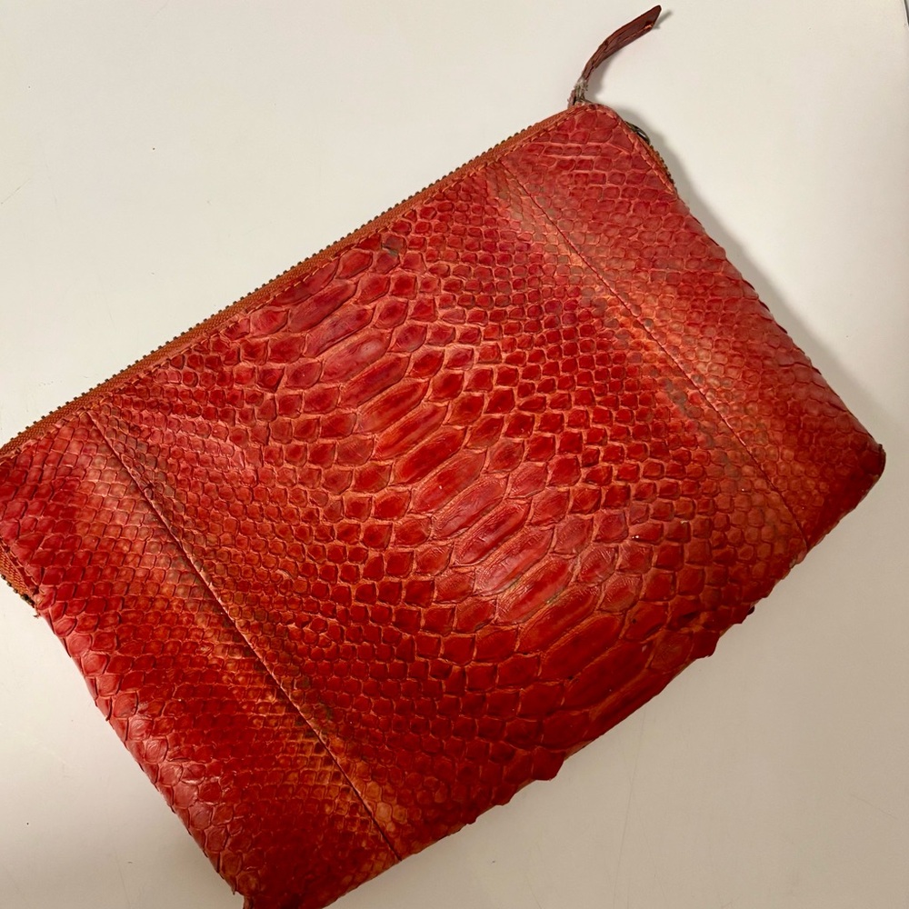 Johnny Ramli Designer Red Snakeskin Zip Bag/Clutch - Picture 2 of 16